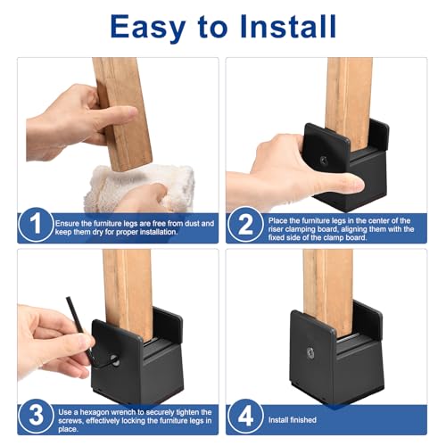 uxcell 4 inch Bed Risers with Adjustable Screw Clamp, 4Pcs, Black B26201