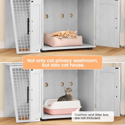 IDEALHOUSE Modern Villa Cat Litter Box Enclosure with Platform, Wax Wood H4670