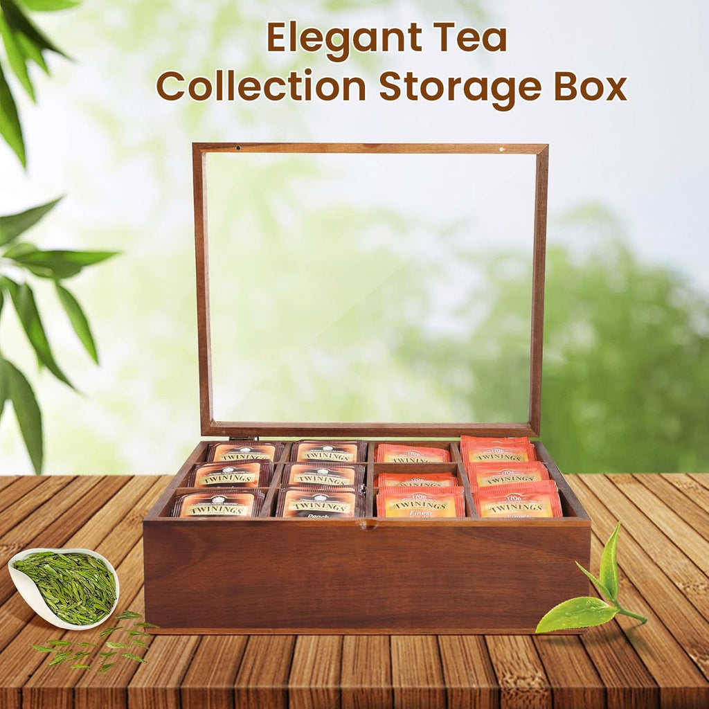 Acacia Wooden Tea Bag Organizer with Clear Acrylic Top and Magnetic Lid E50076