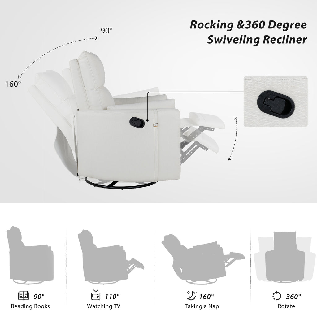 BedLuxury Swivel Recliner Chair with Two Removable Pillows, Beige N329842