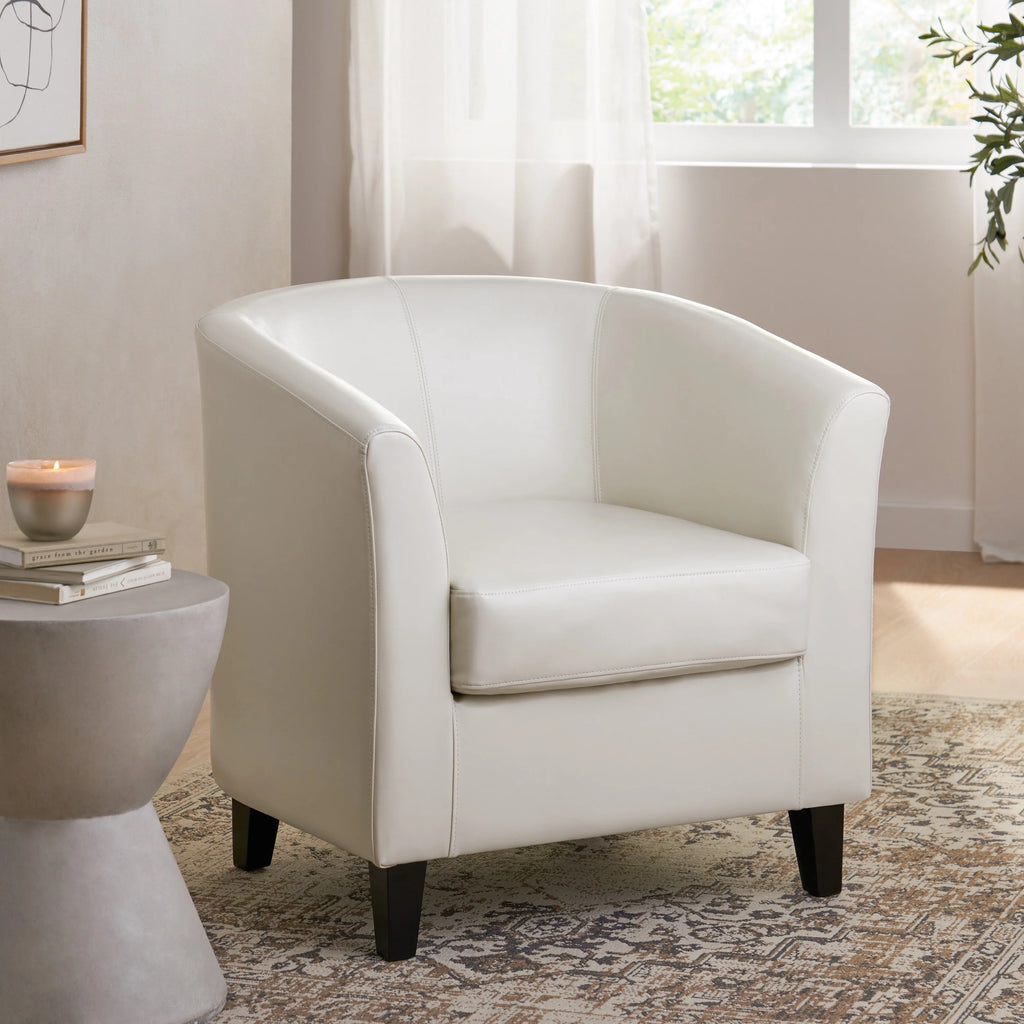 GDF Studio Miller Upholstered Club Chair, Ivory Bonded Leather N367