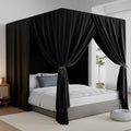 Black Canopy Bed Curtains - 4 Corner Post Bed Curtains Queen Lightproof Drapes Bed Canopy with Top Ties and Tie Backs for Adults & Girls Bedroom Decoration(Black,Queen)
