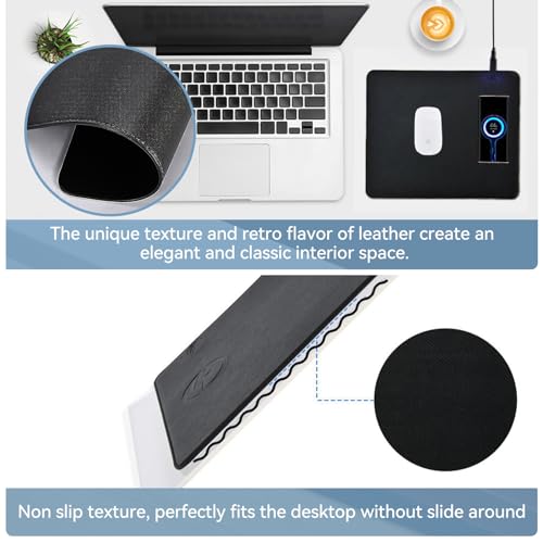 Desk Mat with Wireless Charging Mouse Pad, 32x16, Waterproof Black Leather T876860
