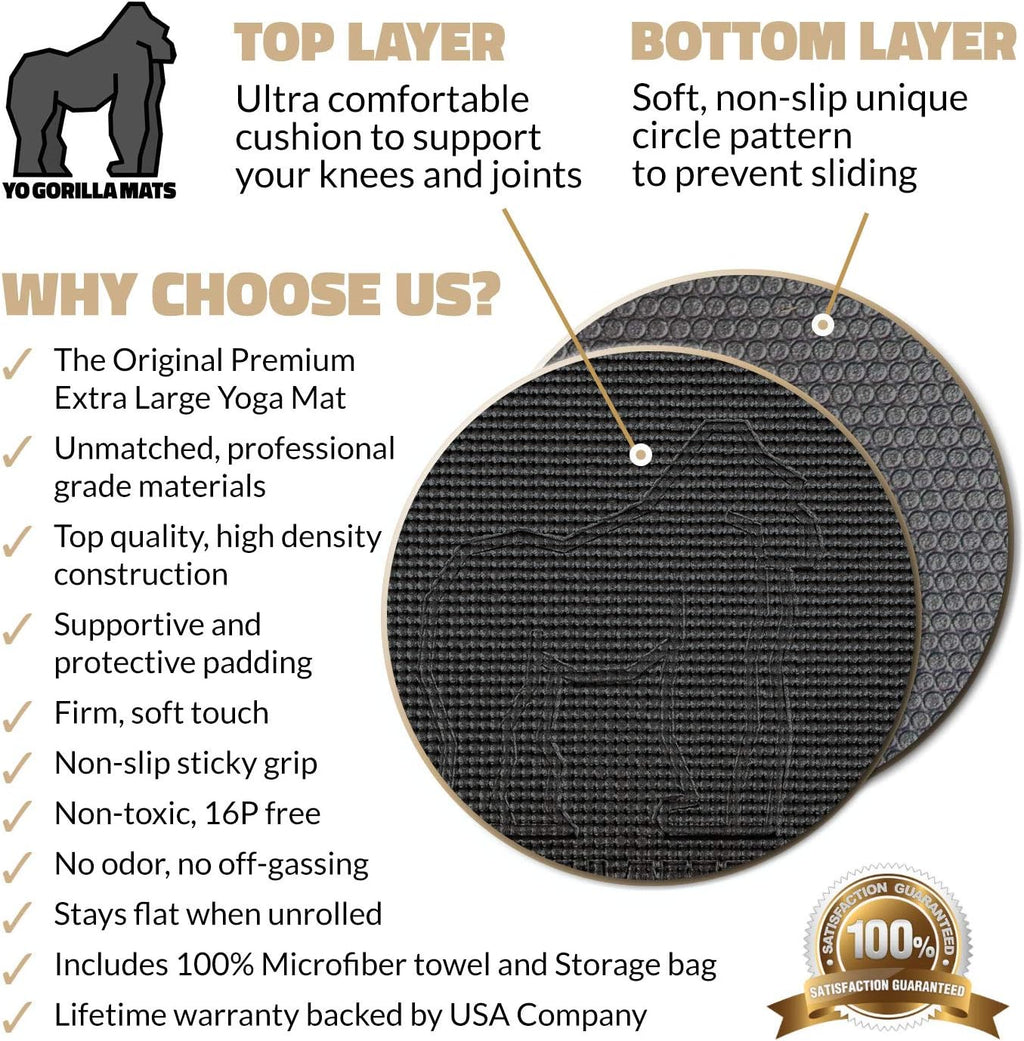 Gorilla Mats Premium Large Yoga Mat 6' x 4' x 8mm Non-Slip Exercise Mat B468248