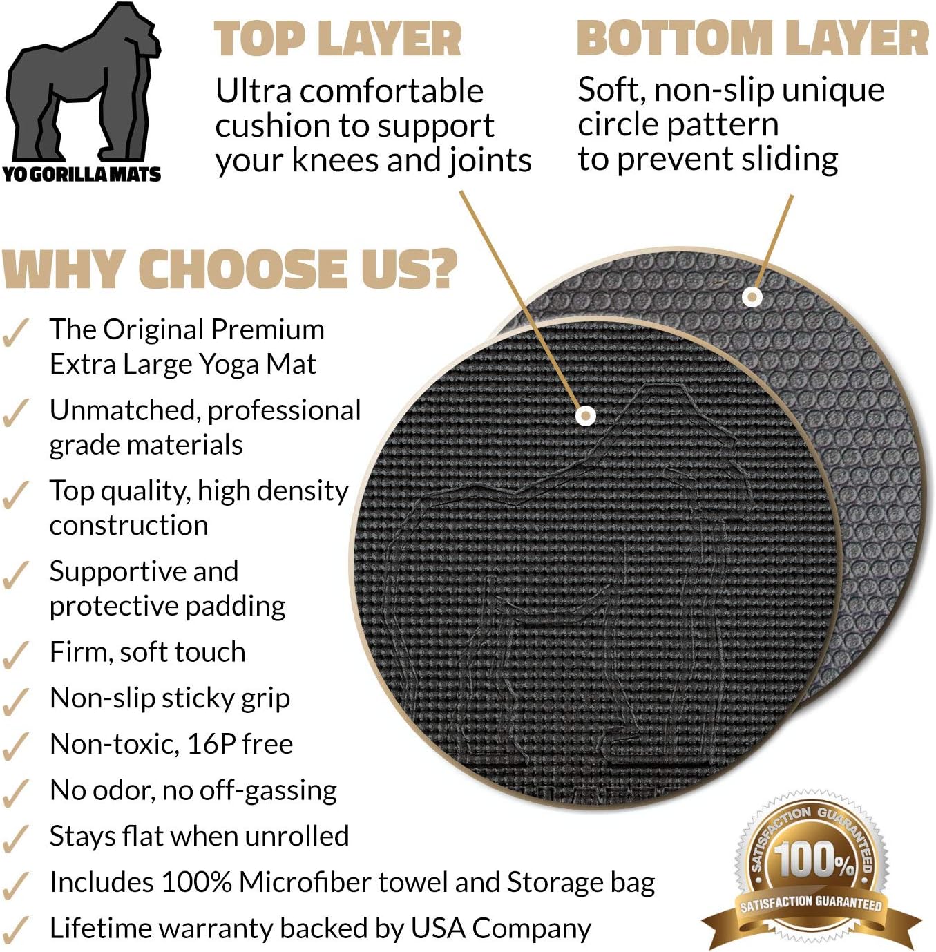 Gorilla Mats Premium Large Yoga Mat 6' x 4' x 8mm Non-Slip Exercise Mat B468248