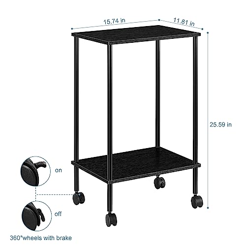 Vrisa End Table Set of 2 with Wheels, 2-Tier Narrow Side Table for Small Spaces, Black T3794