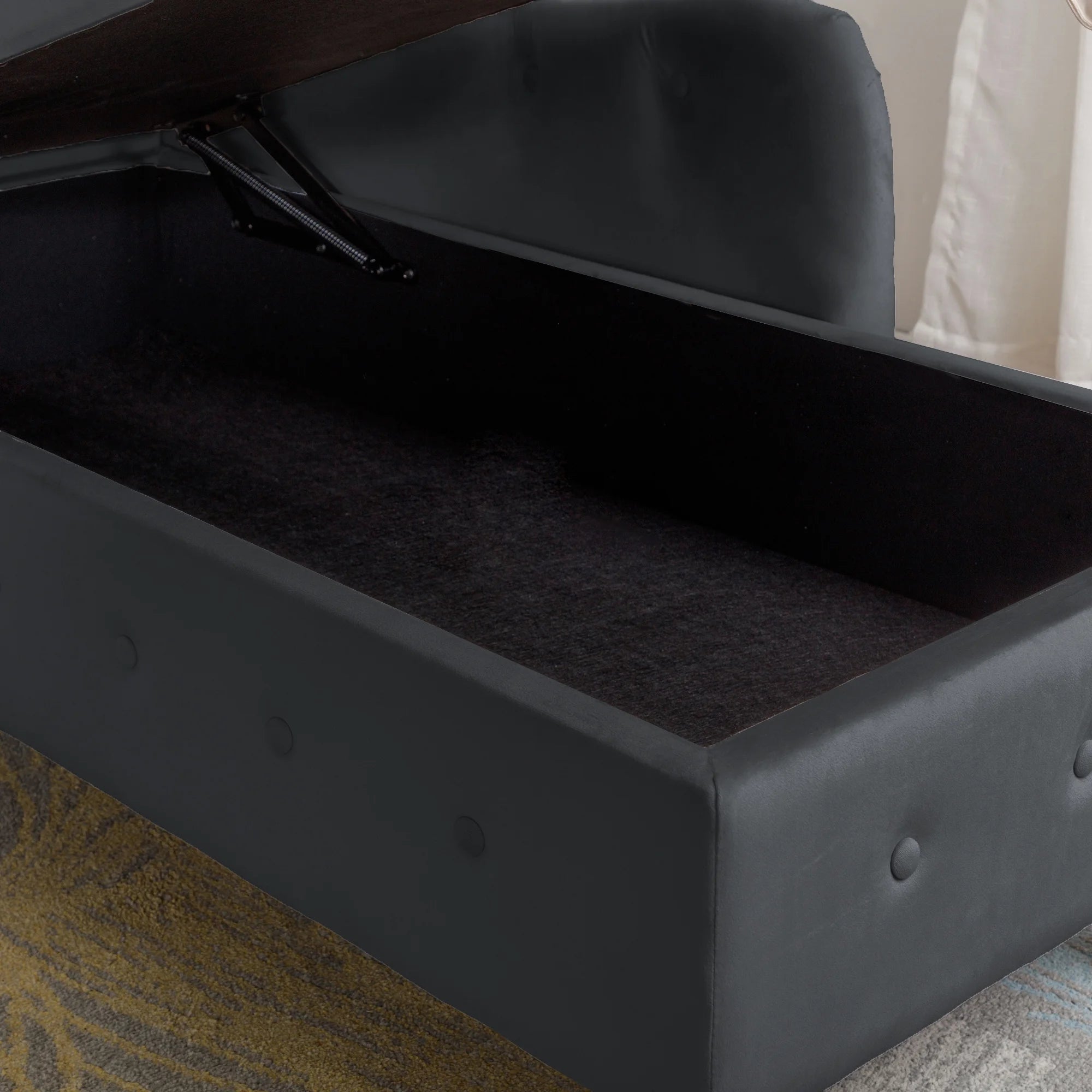 Black Velvet Chaise Lounge with Storage and Pillow L22734