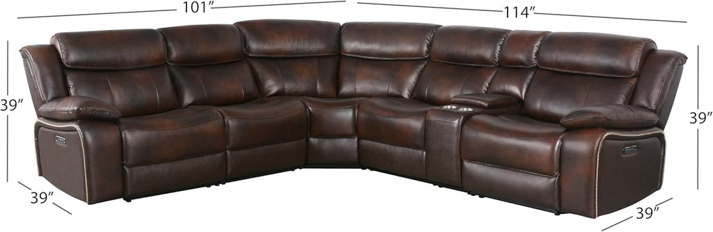Abbyson Living Vanessa Top Grain Leather Power Reclining Sectional, Brown R649247