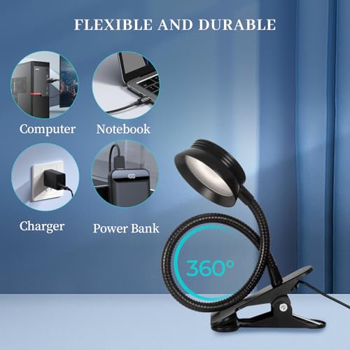 AORAEM Book Light for Reading, 3 Color LED Clip on Lamp, 360° Adjustable USB I5201