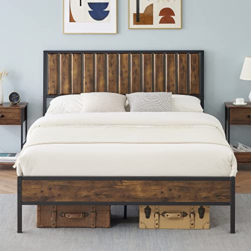 Deluxe Metal Platform Bed Frame with Headboard/Metal Slat Support/No Box Spring Needed/Easy Assembly, Queen