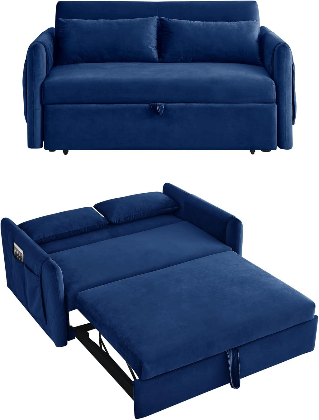 Ucloveria Sleeper Sofa Couch w/Pull Out Bed, 55" Modern Velvet Convertible Sleeper Sofa Bed, Small Love seat Sofa Bed w/Pillows & Side Pockets for Small Space, Living Room, Apartment