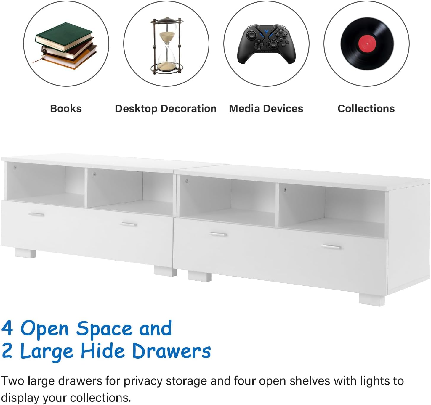 4 EVER WINNER TV Stand for 75+ Inch TV with Storage, White Q7111