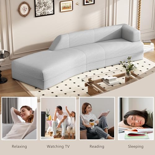 HomSof Curved Chaise Lounge Sofa for Living Room, Grey Z260