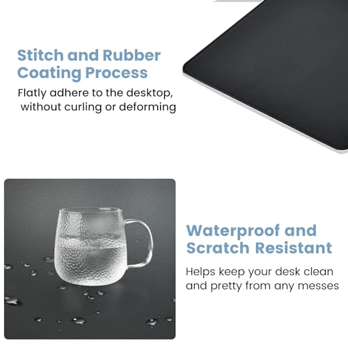 Desk Mat with Wireless Charging Mouse Pad, 32x16, Waterproof Black Leather T876860