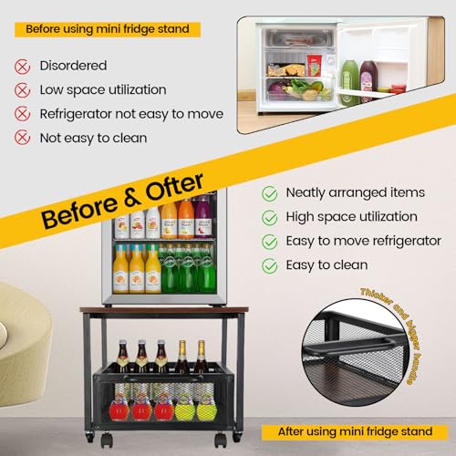 Mini Fridge Stand with Wheels, Removable Cart, Retro G37259