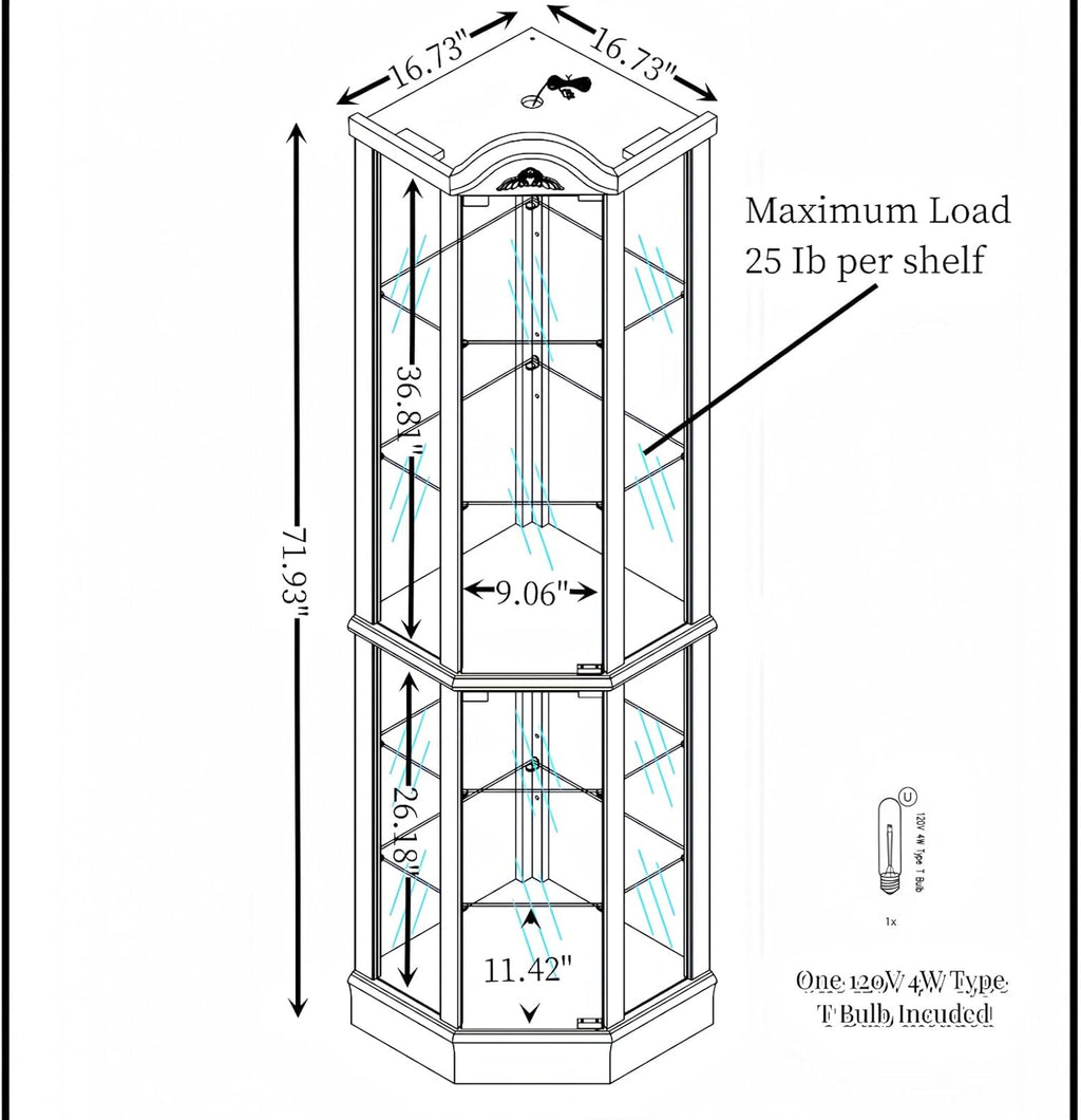 Lighted Curio Cabinet with Tempered Glass Doors, Brown S332216