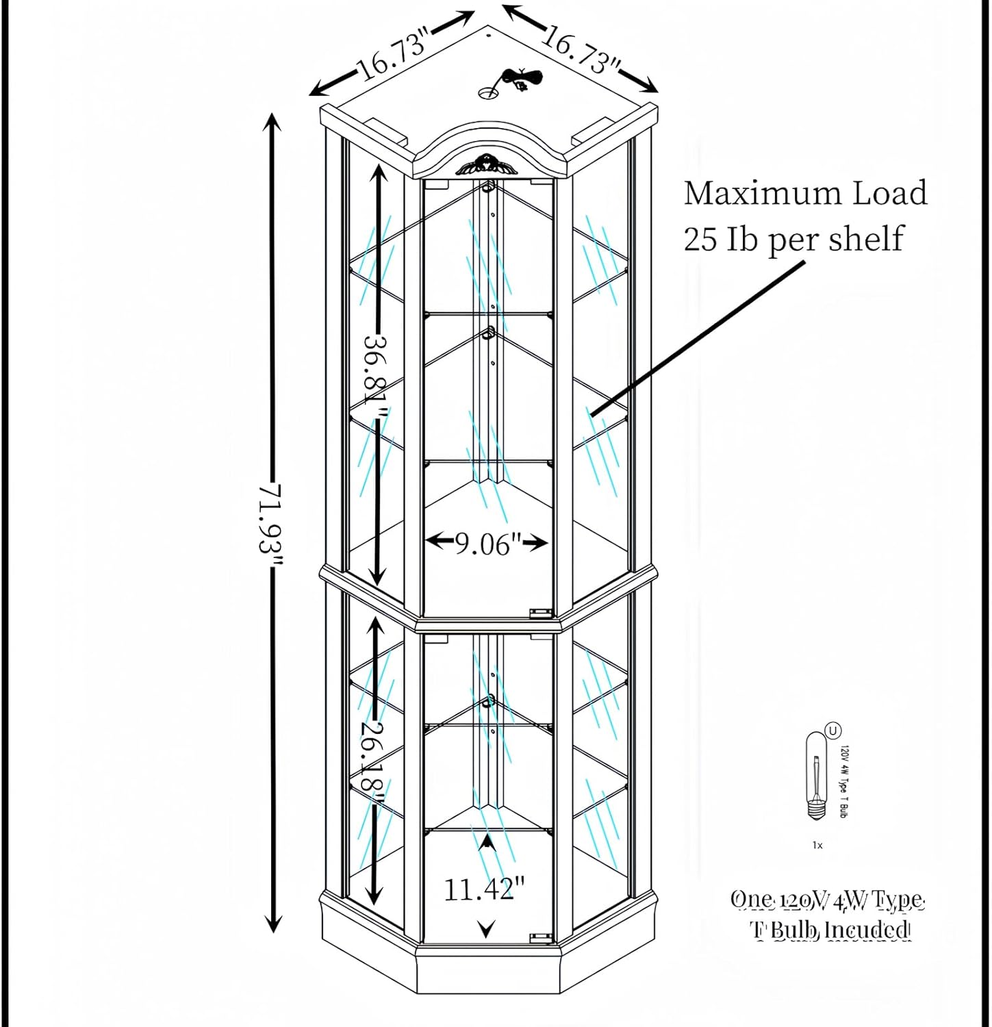 Lighted Curio Cabinet with Tempered Glass Doors, Brown S332216