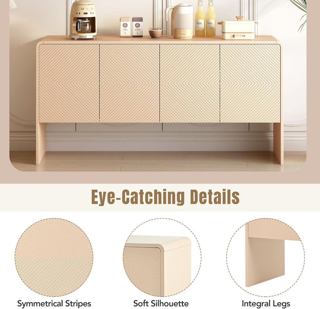 60" Storage Sideboard with 4 Doors, Adjustable Shelves, Apricot Cream Q7969