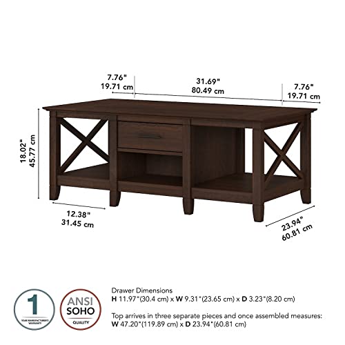 Bush Furniture Key West Coffee Table with Storage, Bing Cherry I76090