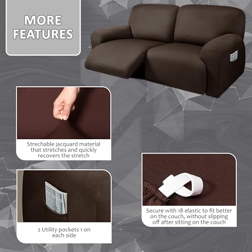 ULTICOR 8-Pieces Recliner Sofa Covers, Stretch Slipcovers for 3 Seater, Dark Grey E3548