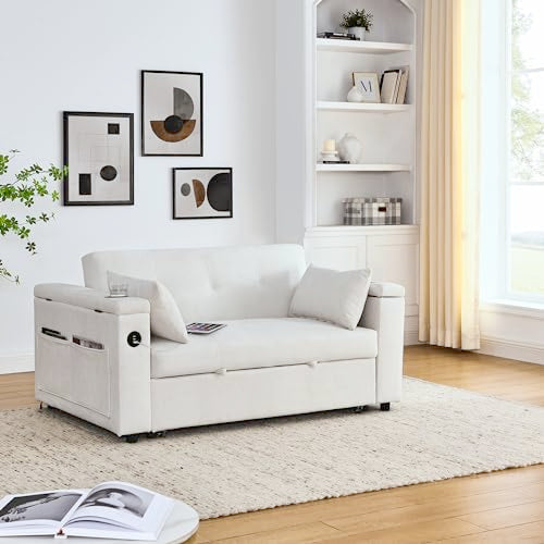 Convertible Sofa Bed 54" with USB Port, Pillow and Side Pockets Q92801