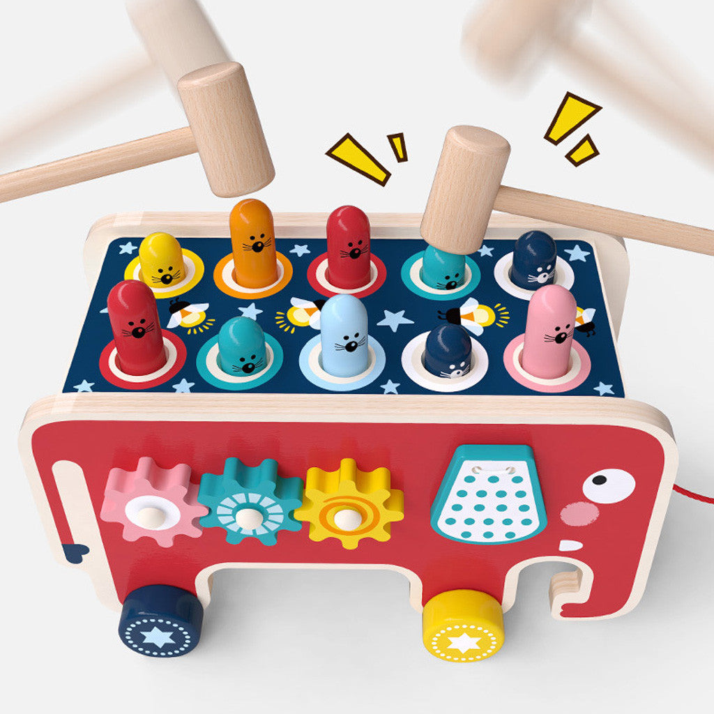 Wepro Colourful Wooden Whack-A-Mole Game Early Educational Toys Kids Two Hammers A98694