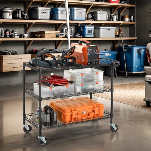 Finnhomy 3 Tier Heavy Duty Utility Cart with Wheels and Handle Bar T75663