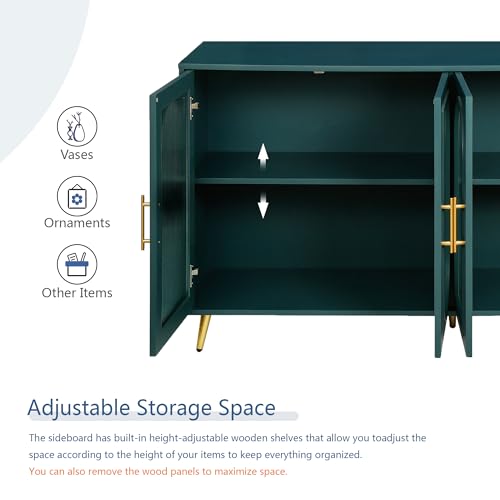 Modern 4-Door Wood Storage Sideboard Buffet Cabinet with Gold Metal Legs (Navy Blue) N18995