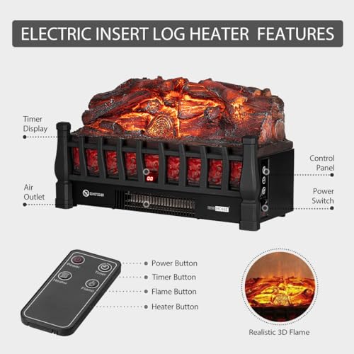 VIVOHOME 23 Inch Portable Electric Fireplace Insert Heater with Remote Black U63025