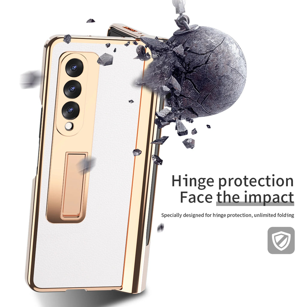 Mantto for Samsung Galaxy Z Fold 3 Case with Hinge Protection, Kickstand & Screen Protector, White G286