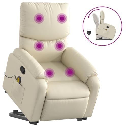 Electric Massaging Recliner Chair Cream Faux Leather with Power Lift L230