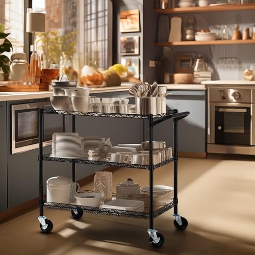 Finnhomy 3 Tier Heavy Duty Utility Cart with Wheels and Handle Bar T75663