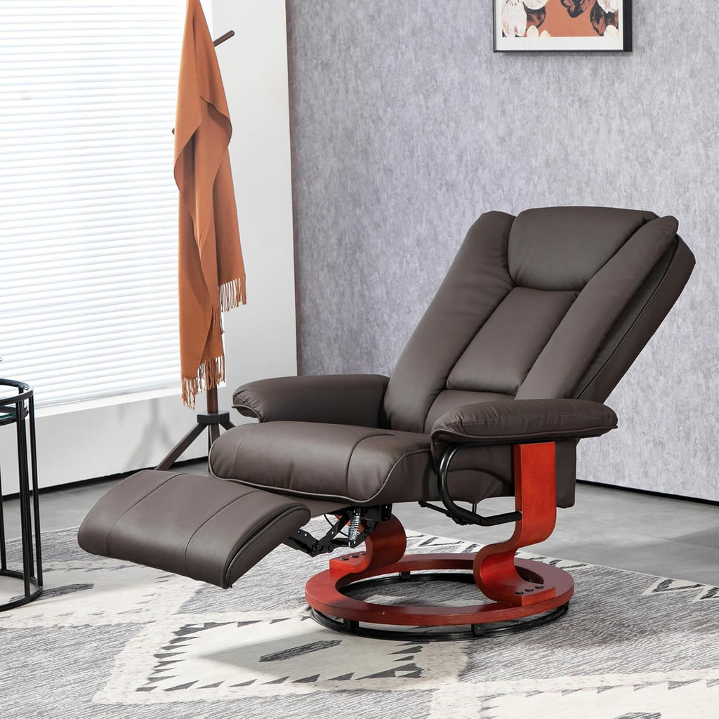 HOMCOM Manual Swivel Recliner Chair, PU Leather with Footrest, Brown X2880