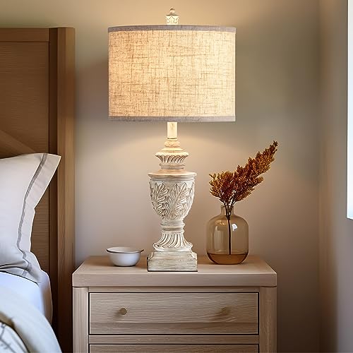 Farmhouse Table Lamps Set of 2, 26" Rustic Bedside Lamps with USB Ports Y9983