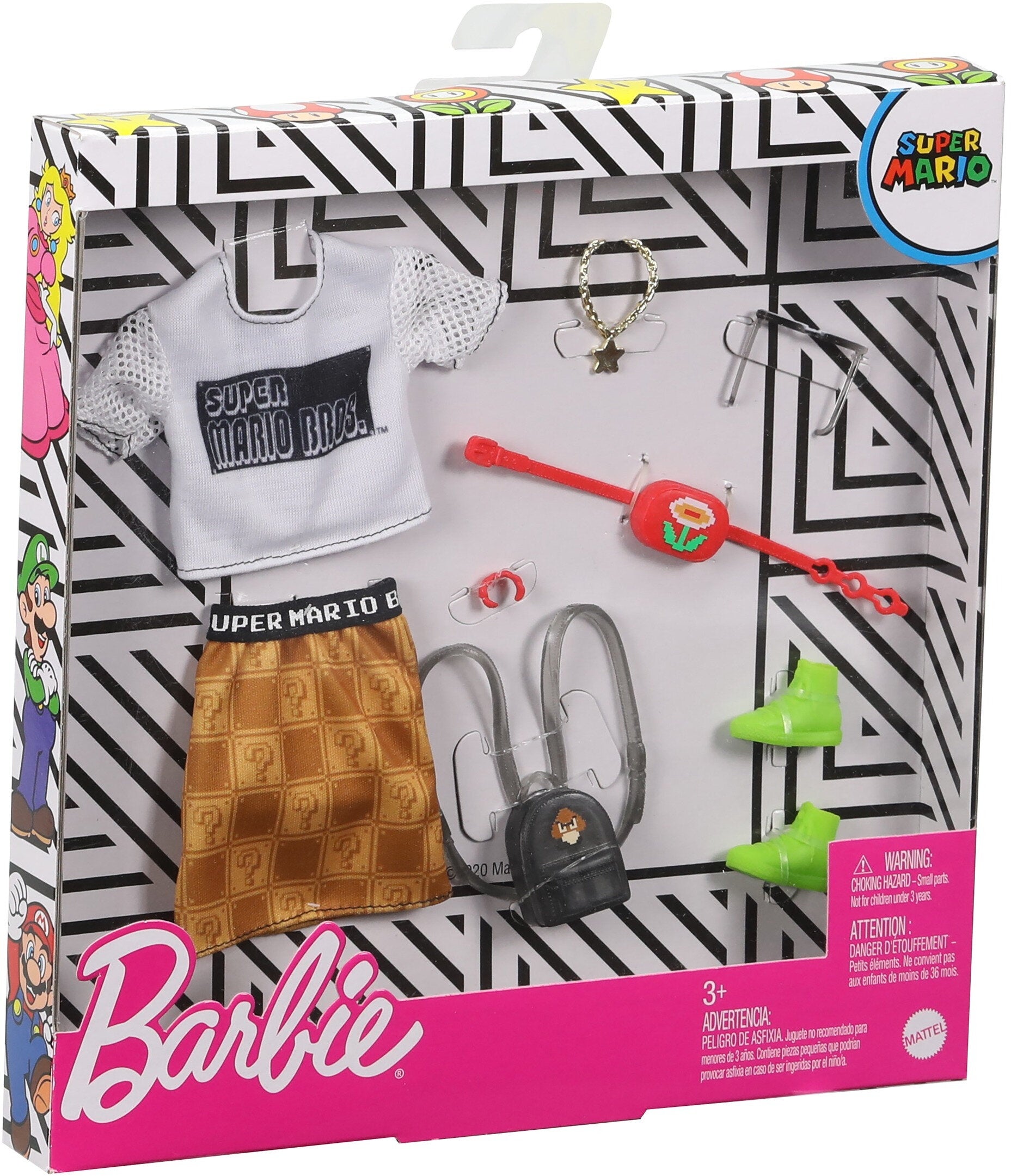 Barbie Doll Clothes Super Mario Fashion Pack with T-Shirt, Skirt & 6 Accessories O2993