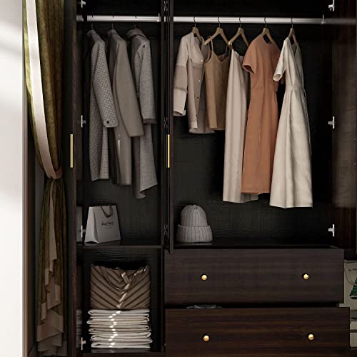 FAMAPY 4-Door Wardrobe Closet with Mirror, White O943
