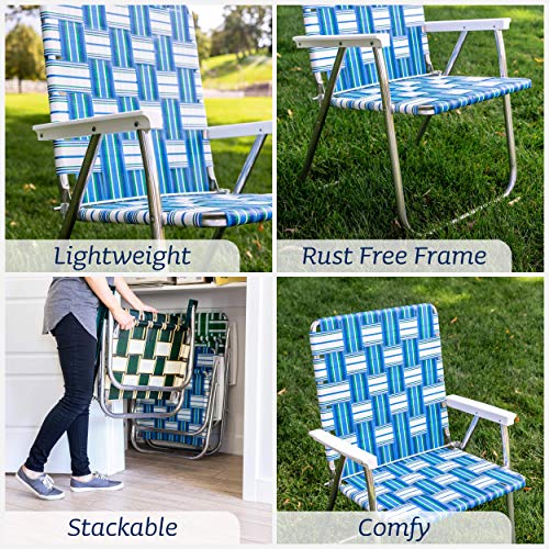 Lawn Chair USA Folding Aluminum Webbed Chair for Camping, Sports, and Beach, Blue Sands X955878