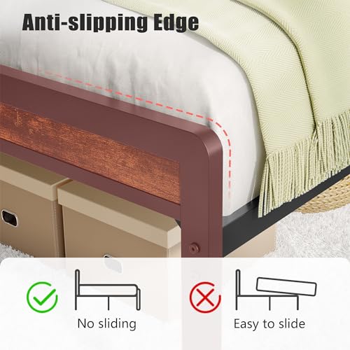 Vintage Brown Bed Frame with LED Light and Charging Station E94634