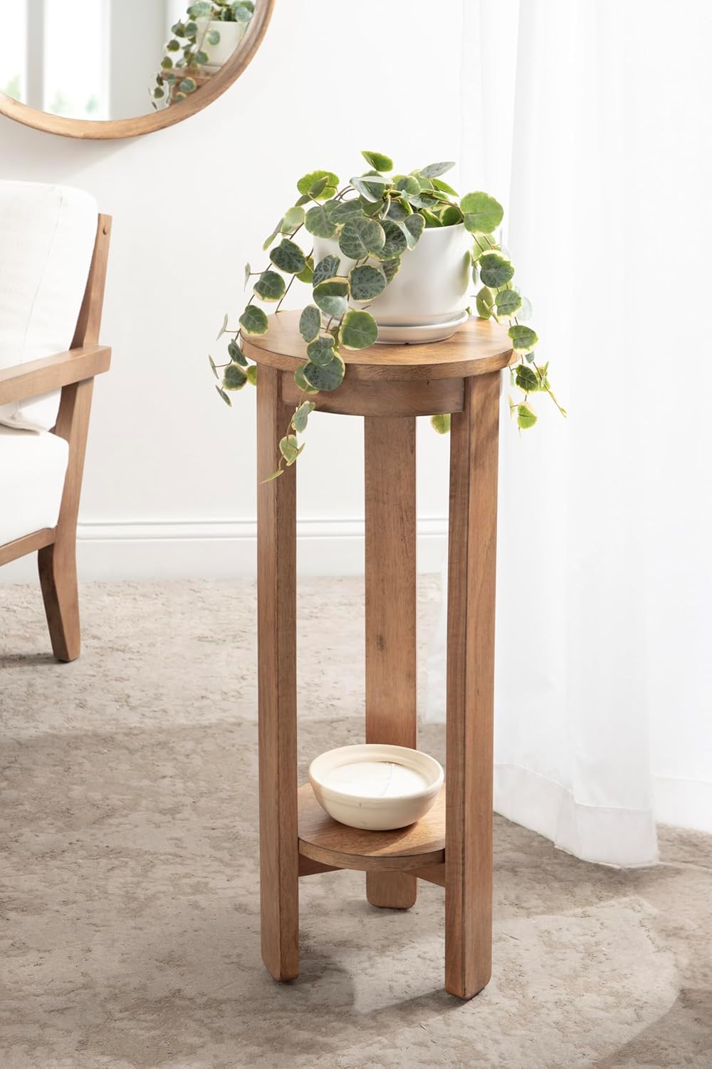 Kate and Laurel Foxford Two-Tier Circle Plant Stand, 12x12x30, Natural F758083