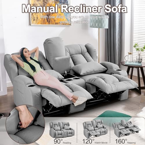 Loveseat Recliner Sofa with Console and Cup Holders, Beige J1353