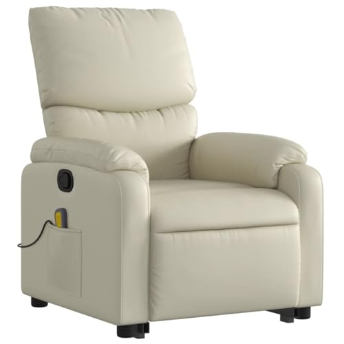 Electric Massaging Recliner Chair Cream Faux Leather with Power Lift L230