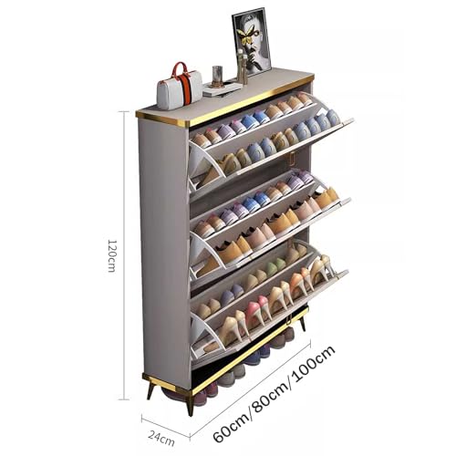 Shoe Storage Cabinet 4-Tier Narrow with Flip Down Drawers for Entryway W608