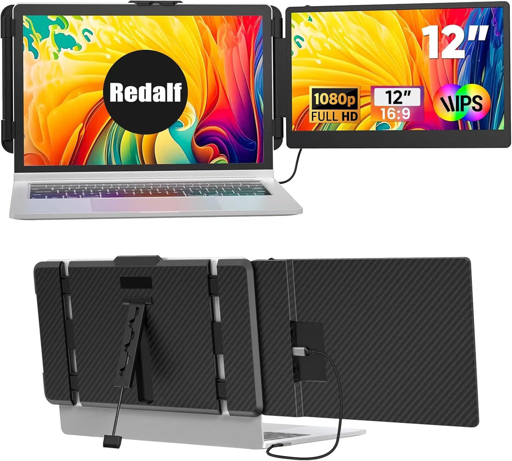 Portable Monitor, Laptop Screen Extender, 12" 1080P FHD IPS Plug & Play 180 ° Foldable for Easy Portability, Travel Monitor Extender Work with 13-16.1'' Wins Mac Chrome