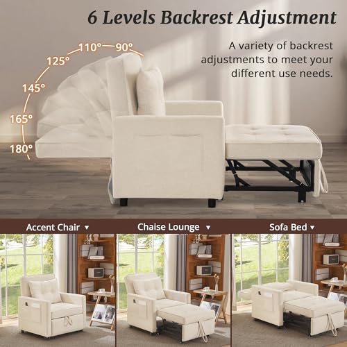 3 in 1 Convertible Sleeper Chair Bed with 2 Pillows for Adults Y723