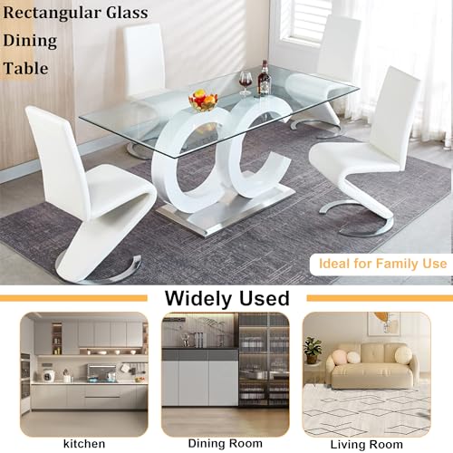 70 inch Glass Dining Table for 8, Tempered Glass with Gold Stainless Steel Pedestal U5101