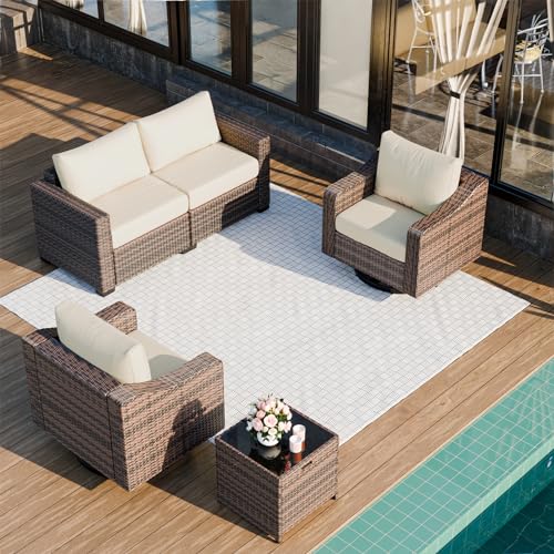 Outdoor Patio Furniture Set 6 Pieces with Fire Pit Table, Grey T113493