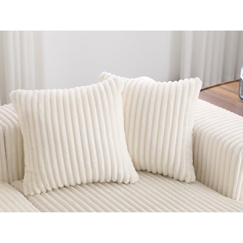 Modular Sectional Couch U-Shaped Sofa with Chaise Lounge, Striped Corduroy, White A846