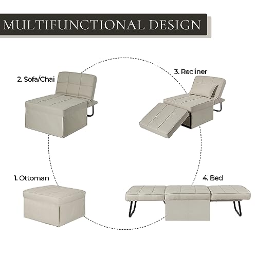 4 in 1 Convertible Ottoman Bed Chair with Adjustable Backrest, Dark Gray Y28571