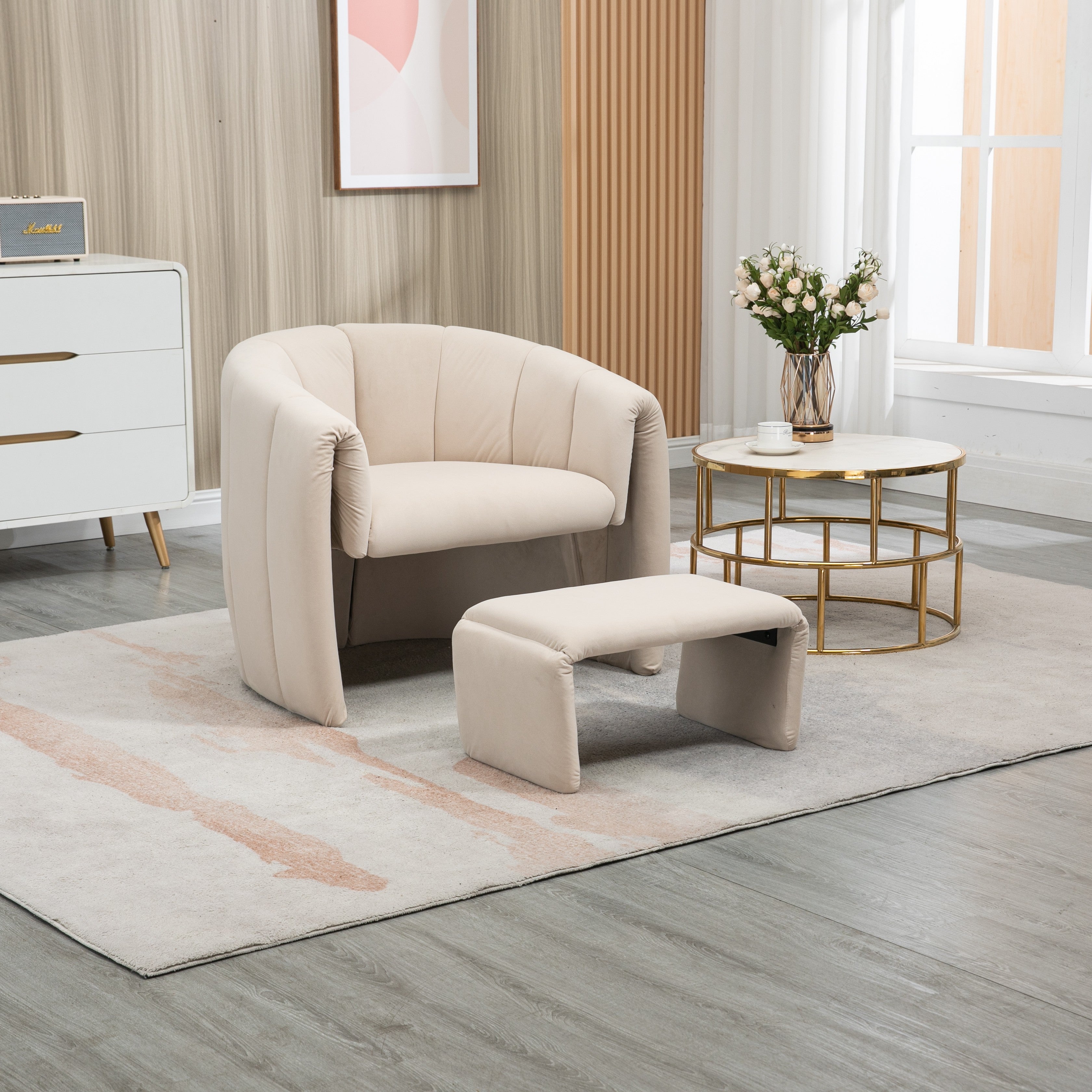 MYDENIMSKY Modern Accent Chair with Ottoman, Velvet Upholstered Tufted Leisure Armchair, Single Sofa Reading Chair for Living Room, Bedroom, Office, Lounge
