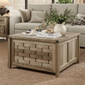 LINSY HOME Farmhouse Coffee Table, 31.5" Square Center Table with Large Hidden Storage, Rustic Cocktail Table with Hinged Lift Top for Living Room, Light Brown